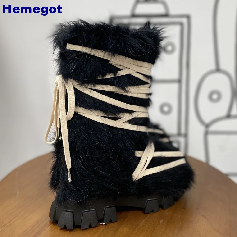 Women Black Furry Mid Calf Pla - огляд і ціна Street Fashion Y2K